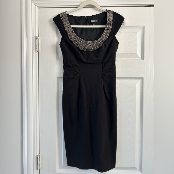 ADRIANNA PAPPEL BLACK EMBELLISHED DRESS 4 - Picture 1 of 5